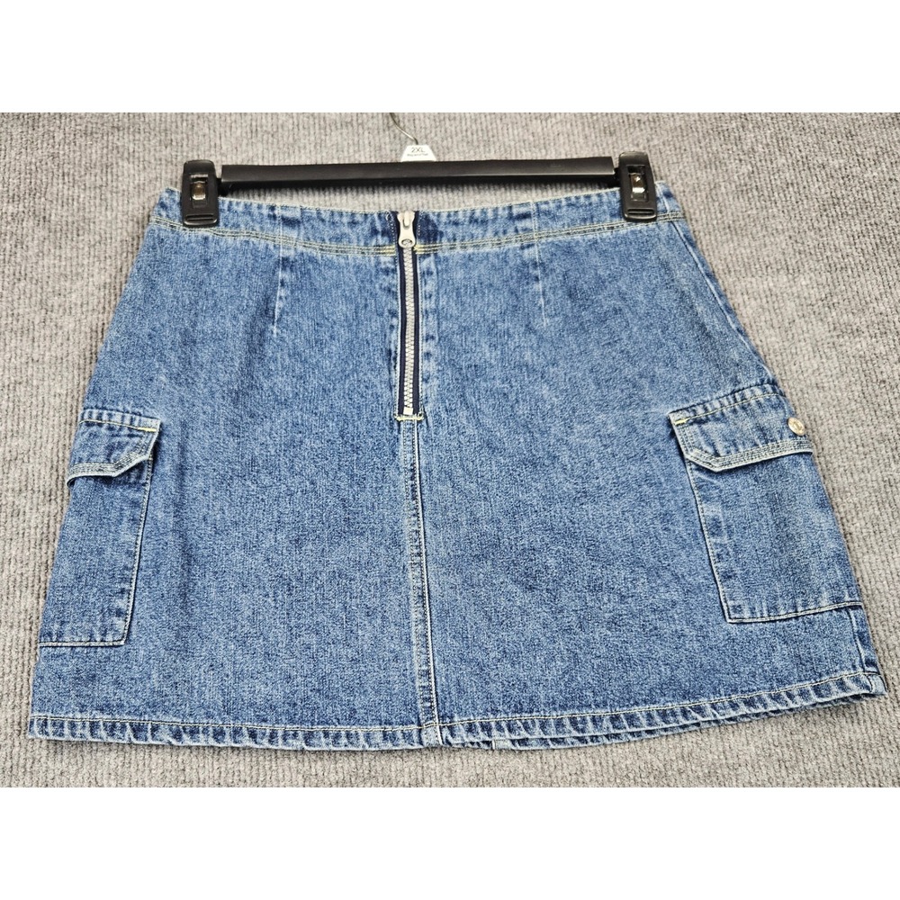 VTG Express Blues Denim Cargo Mini Skirt Med Wash Exposed Zipper 9/10 Western